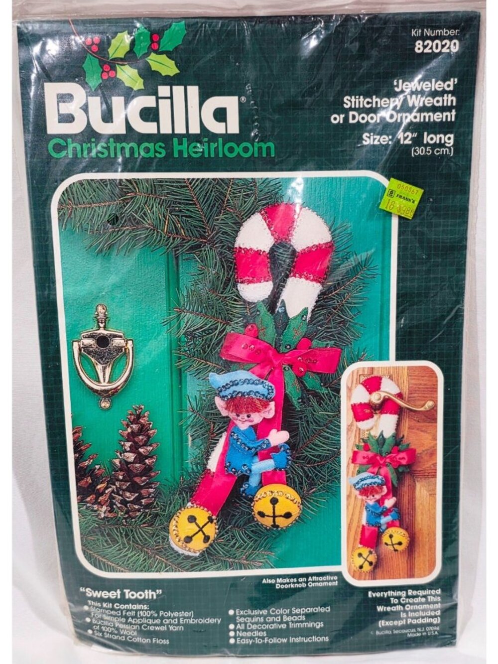 Bucilla Christmas SWEET TOOTH Wreath Door Decor candy cane elf Craft Kit 82020